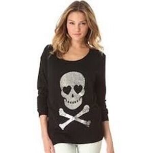 Wildfox Love Skull Angora Blend Sequin Sweater Dress XS Black